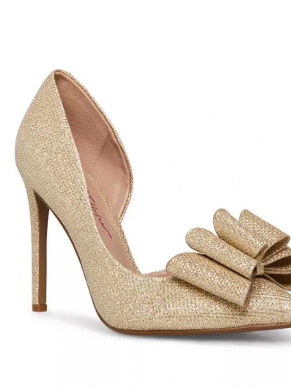 Betsey Johnson Gold Glitter Pointed Toe Stiletto Pump with Bow